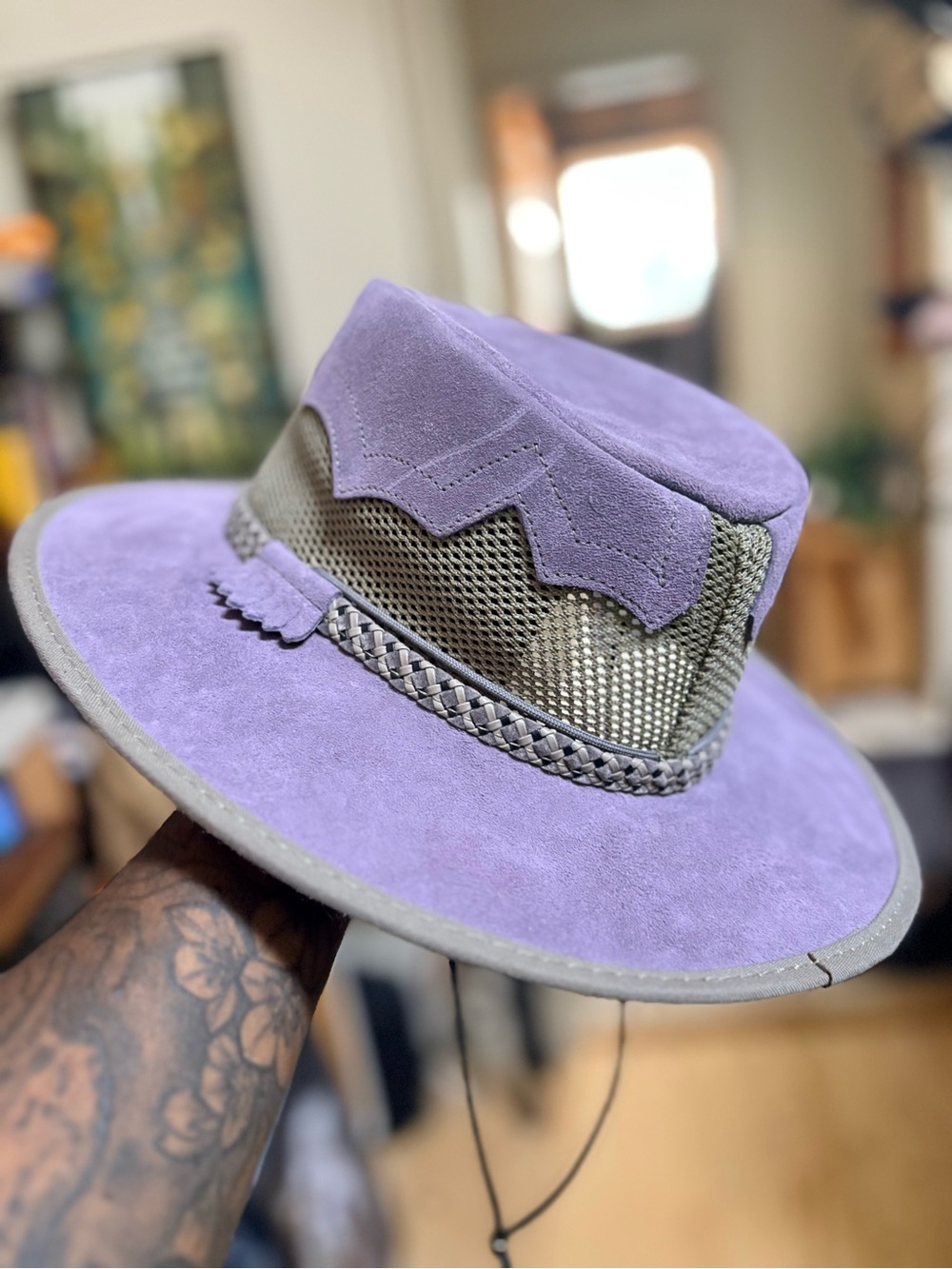American Hat Makers | "Sirocco" Australian-Style Leather Sun Hat - Small, Lilac